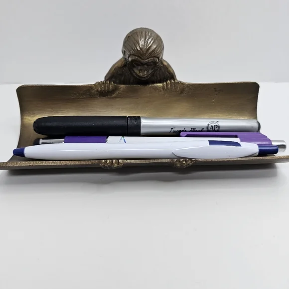 Vintage Dango Pen Tray, Bronze Monkey Pen Holder - Picture 2 of 11